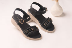WALKBROS MEDICATED WEDGES SANDALS {  1  } - BLACK