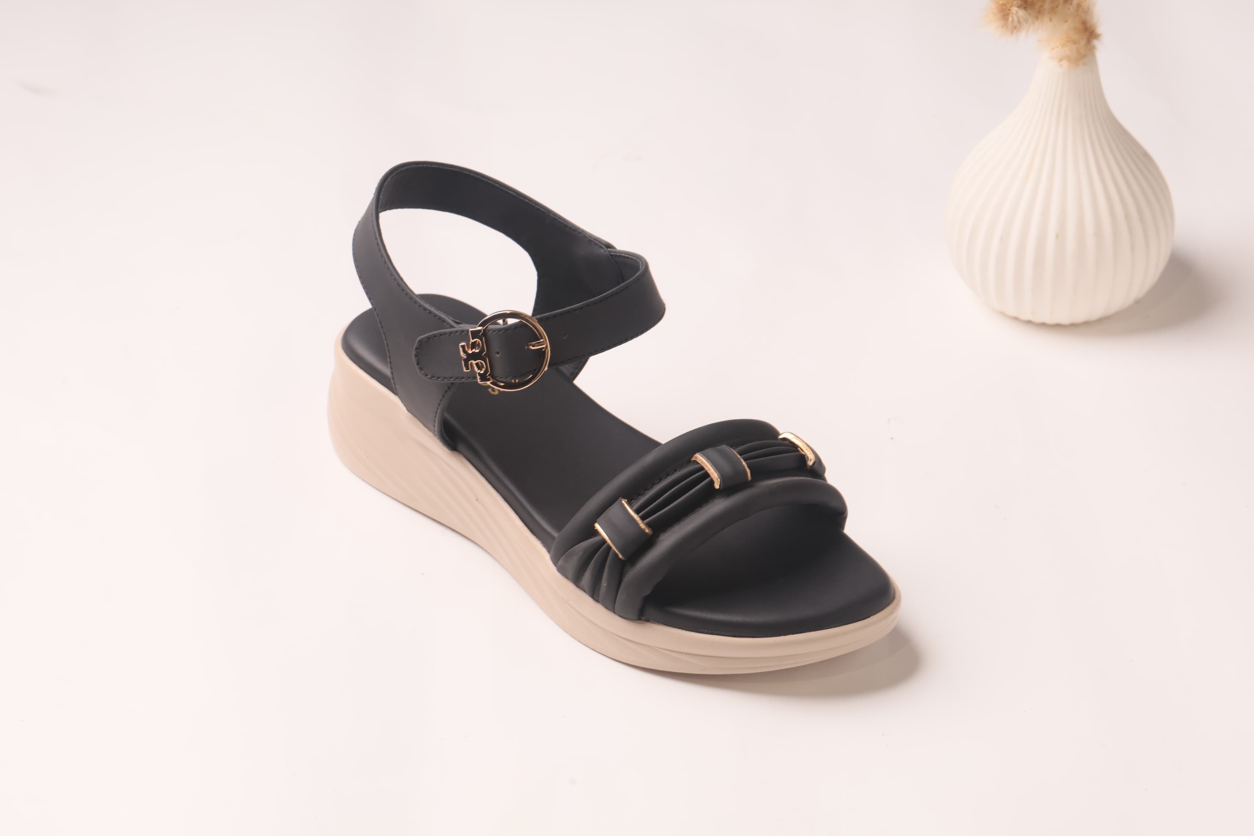 WALKBROS MEDICATED WEDGES SANDALS {  1  } - BLACK