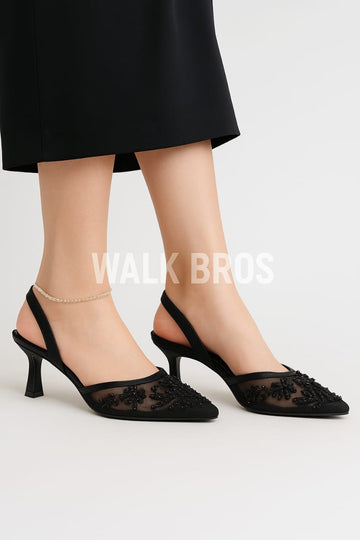 ZARA EMBROIDERY HEEL - BLACK