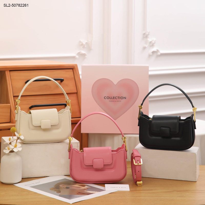CHARLES & KEITH Koa Leather Push-Lock Top Handle Bag