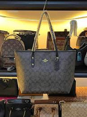 COACH PREMIUM ZIP TOTE BAG SIGNATURE CANVAS - COFFEE