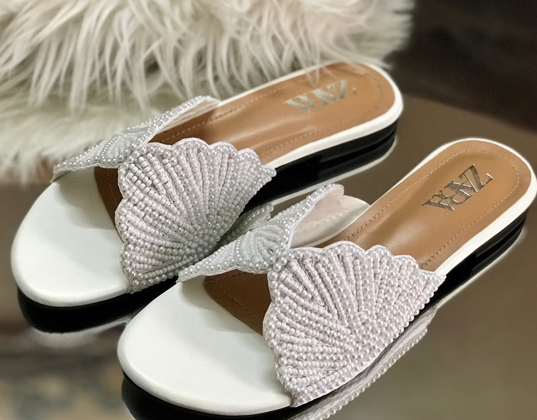 Elegant Pearls Viral Slipper = White
