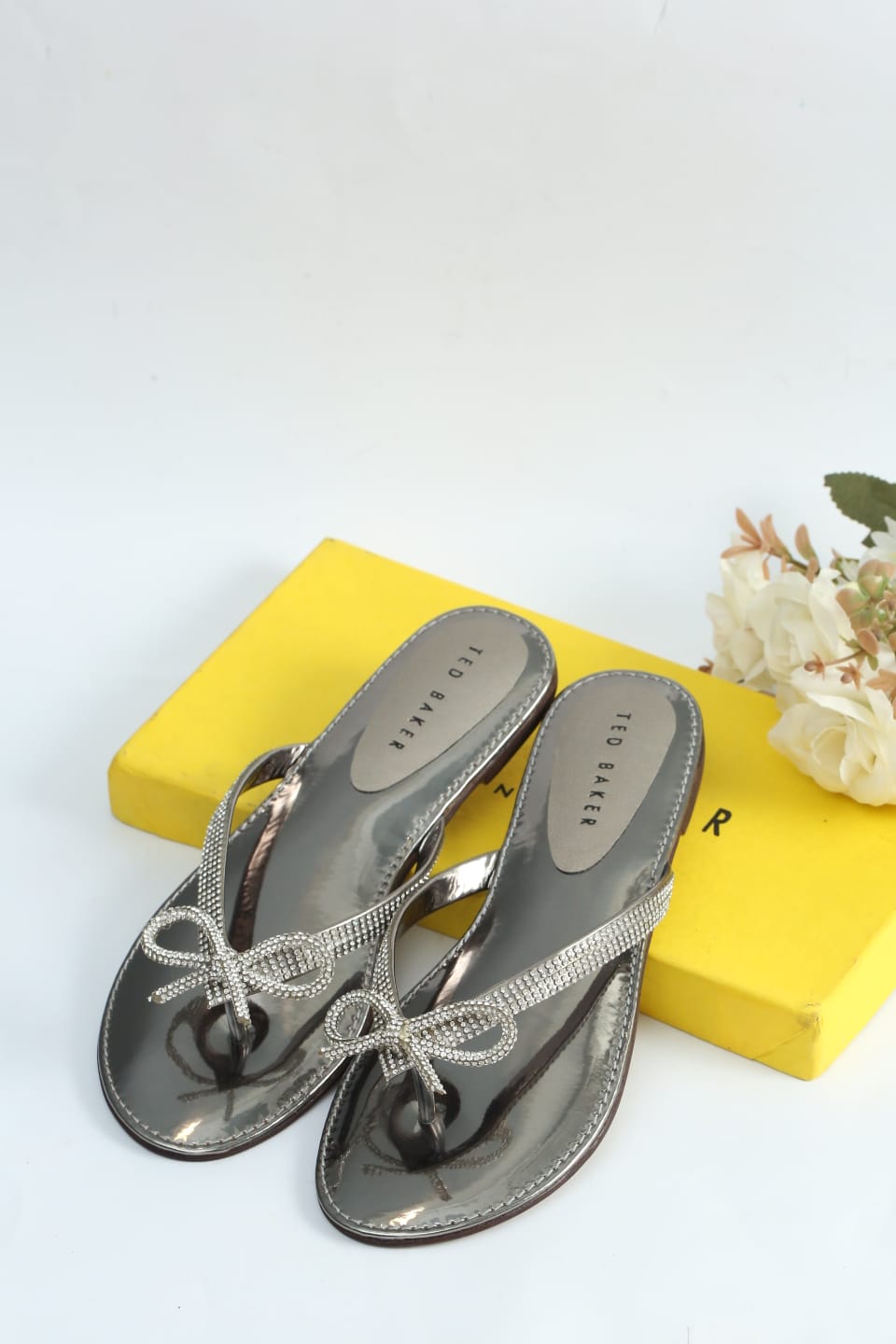 TED BAKER Bow Rhinestone Flat Slippers
