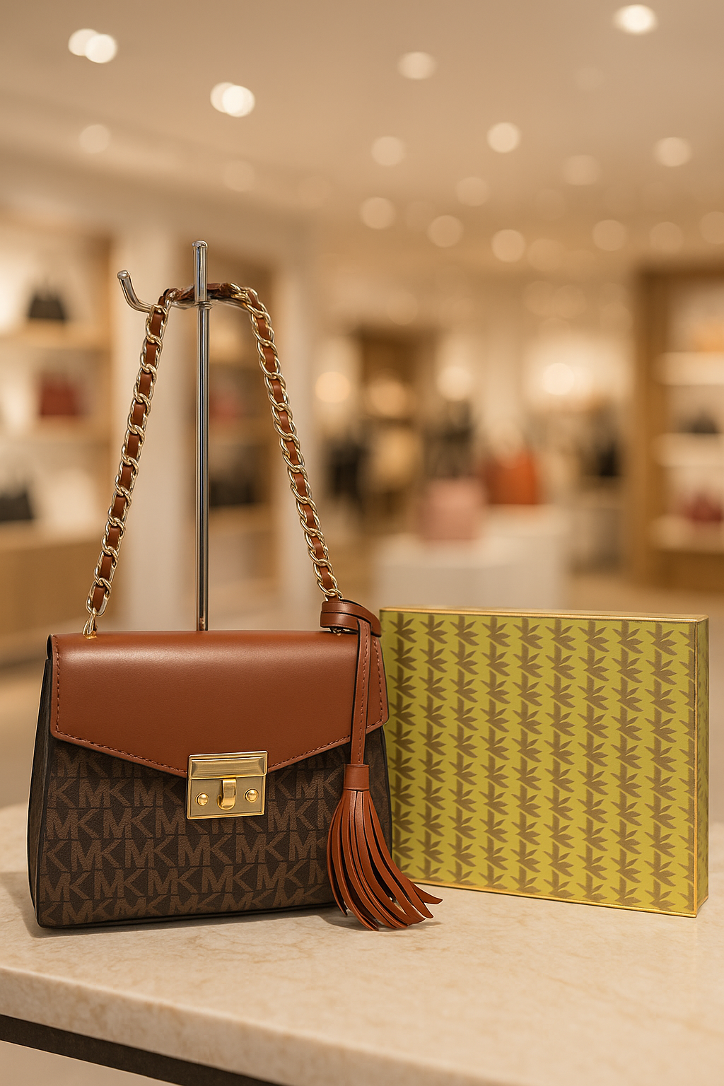 COMBO DEAL OF MK MICHAEL KORS ROSE MEDIUM  LOGO SHOULDER BAG AND FLAT PUMPS - BROWN