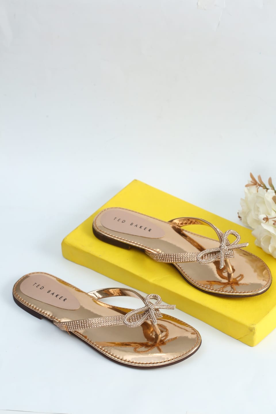 TED BAKER Bow Rhinestone Flat Slippers